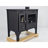 Kaminofen mit Backfach und Herdplatte Eco Retro Holzofen 7 kW Kamin Ofen Dauerbrandofen Werkstattofen Schwedenofen Hüttenofen Heizofen - Schwarz