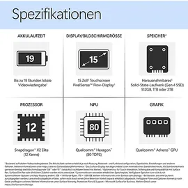 Microsoft Surface Laptop 8 15'' Snapdragon X2 Elite X2E-78-100 16 GB RAM 1 TB SSD Win11 Home Schwarz EP2-61225