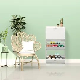 Relaxdays Schuhschrank 60 x 116 x 24 cm 3 Klappen weiß / weiß