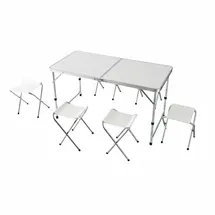 Relaxdays Campingtisch mit 4 Hockern Weiß/Silber