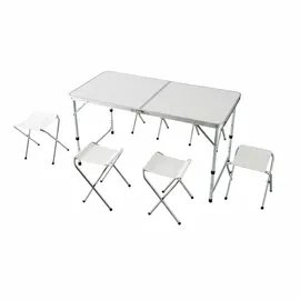 Relaxdays Campingtisch mit 4 Hockern Weiß/Silber