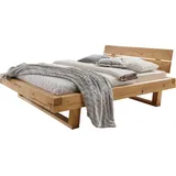 Home Affaire Massivholzbett Ultima Balkenbett Doppelbett, Füße mit Kufenform (hohe Belastbarkeit: 200kg je Seite), Massivholz, Skandinavisches Design, Robust, stabil, FSC zertifiziert beige 198 cm x 228 cm x 26 cm