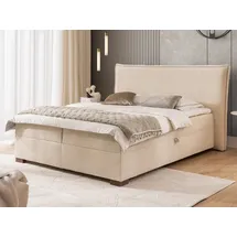 s-style möbel - Lovetti - Boxspringbett 180x200 Mit Topper Und Bettkästen Aus Beige Cord, Massivholz Füße