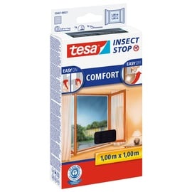 Tesa Insect Stop COMFORT Fliegengitter für Fenster - Insektenschutz mit Klettband selbstklebend - Fliegen Netz ohne Bohren - anthrazit 100 x 100 cm