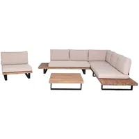 MCW Garten-Garnitur H54 4er-Set Hellbraun Polster Beige