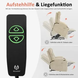 MCombo M MCombo Fernsehsessel mit Aufstehhilfe Elektrisch, Sessel mit Aufstehhilfe, fSeniorensessel für Wohnzimmer, mit Usb 7286 (Stoff, Beige)