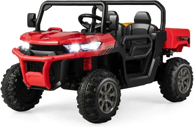 Elektrisches Kinderfahrzeug für 2 Kinder, 12 V, Doppelmotor, mit 2,4-GHz-Fernbedienung, Geschwindigkeit 3-8 km/h, Tragfähigkeit 50 kg, geeignet für 3-8 Jahre, Rot