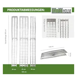 Baumarktplus TRUTZHOLM Auffahrrampe 3-teilig klappbar 305 cm grau Motorradrampe Verladerampe Pickup Rampe