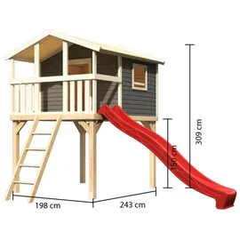 Akubi Stelzenhaus Benjamin Set A terragrau mit Rutsche rot 91208
