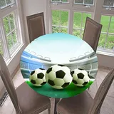 Lukery Tischdecke Rund Abwaschbar Lotuseffekt Gartentischdecke, 3D-Fußball Gummiband Tischdecke Rund Tischdecken Tischtuch für Indoor Schutz (110cm,B)