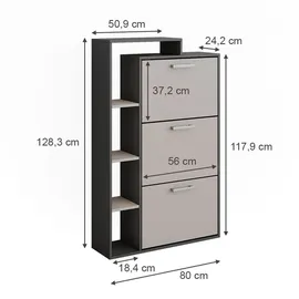 Vicco Orlando 80 x 128,3 x 24,2 cm grau mit 3 Fächern / anthrazit greige