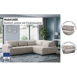 Cotta Ecksofa Jade L Form, Breite: 270 cm, mit Kopfteilverstellung & Nierenkissen, optional elektr. Sitztiefenverstellung grau