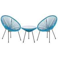 Beliani Balkonset Blau Polyrattan Beistelltisch mit 2 Stühlen Spaghetti-Optik Modern Mexikanischer Stil Outdoor Balkon Terrasse Garten Möbel - Blau/Schwarz