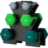 SPORTNOW Hanteln Set 6 Kurzhanteln mit Hantelständer, 2 x 1kg, 2 x 3kg, 2 x 5kg Hantelset aus Metall für Fitness, Gymnastik, Zuhause   Aosom