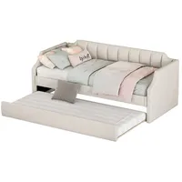 Tongtong Daybett 90 x 200(190), Gepolstertes Einzeltagesbett mit Rollbett, Grau,/Beige, wahlweise in 2 Farben, Matratze wählbar beige