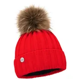 ELIMELI Kaschmir Mütze Damen Winter warme Strickmütze Wollmütze mit Kaschmir Wintermütze mit Kunstfell Bommel Slouch Strick Beanie Damen für Winter Bommelmütze Hergestellt in EU (Rot) - Einheitsgröße