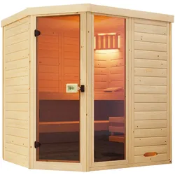 Sauna WEKA "Massivholz-Elementsauna LAUK", beige (natur), Saunaofen, integrierte Steuerung, 5,4 kW, Saunen, Blockbohlen, vorgefertigte Elemente