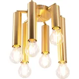QAZQA - Art Deco Art Deco Deckenleuchte I Deckenlampe I Lampe I Leuchte Gold I Messing 6-flammig -Tubi I Wohnzimmer I Schlafzimmer - Stahl Zylinder... - Gold