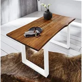 Esstisch Baumkante 200 x 100 cm Akazie cognac massiv U-Gestell weiß ESRA - Beige