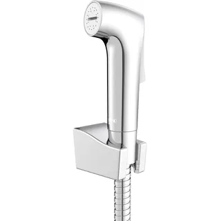 Wenko Bidet-Set Watersaving, Hygiene WC-Set mit Handbrause/Sprühkopf, Schlauch und Wandhalterung, Silber