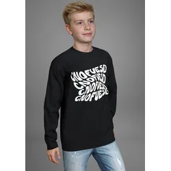 Langarmshirt KIDSWORLD "Spruch: CONFUSION", Jungen, Gr. 128/134, schwarz, Single Jersey, Obermaterial: 100% Baumwolle, bedruckt, modisch, Basic hüftlang, Rundhals, Langarm, Shirts, Sprücheshirt, immer einen lässigen Spruch