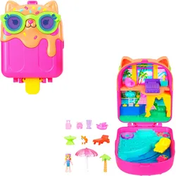 Polly Pocket Eiskätzchen-Schatulle, Spielset mit 1 Minipuppe und Hündchen, Reisespielzeug mit passendem Zubehör