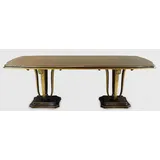 Casa Padrino Luxus Barock Esstisch Braun / Gold 240 x 110 x H. 78 cm - Edler Massivholz Küchentisch mit dekorativen handgeschnitzten Federn - Esszimmer Möbel im Barockstil