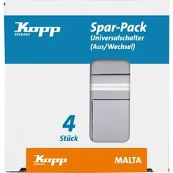 Kopp 622620052 MALTA - Profi-Pack: 4 Universalschalter (Aus-/Wechsel), Farbe: silber