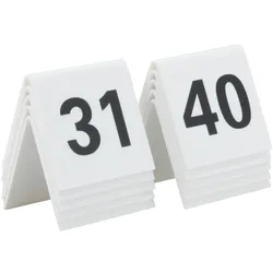 Securit® Tischnummern 31-40 - Weiße Acrylstandards mit schwarzen Zahlen - 10er-Set