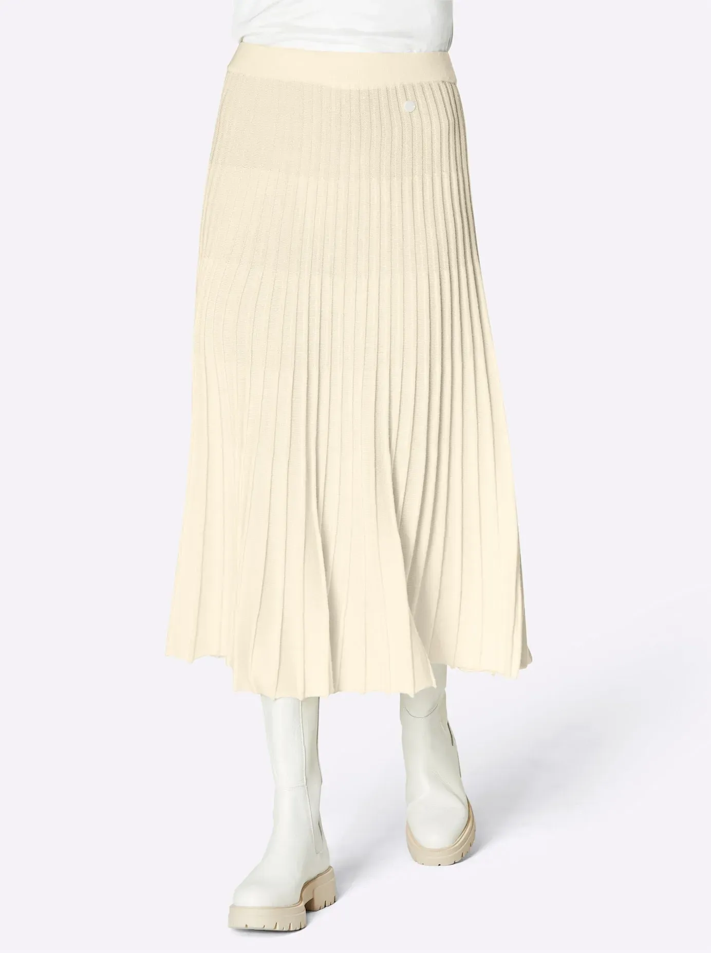 Strickrock CREATION L PREMIUM, Damen, Gr. 40, beige (ecru), 100% Schurwolle, unifarben, wadenlang, Röcke
