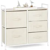 Relaxdays Regalsystem, 5 Stoff-Schubladen, universale Schubladenbox, Metall und Holz, HxBxT: 77,5 x 83 x 29 cm, beige, - Beige