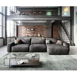 DeLife Ecksofa Lanzo L 360x160 cm Mikrofaser Vintage Anthrazit Recamiere variabel - Grau