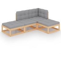 vidaXL 4-tlg. Garten-Lounge-Set mit Kissen Massivholz Kiefer