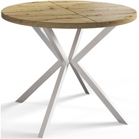 Runder Esszimmertisch LOFT LITE, ausziehbarer Tisch Durchmesser: 100 cm/180 cm, Wohnzimmertisch Farbe: Mattbraun, mit Metallbeinen in Farbe Weiß