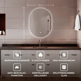 bringer-germany Bringer® Badspiegel mit Beleuchtung BRS302 - 60x80 cm