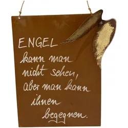Rost Deko Spruchtafel mit Engelsflügeln - Deutsche Handwerkskunst