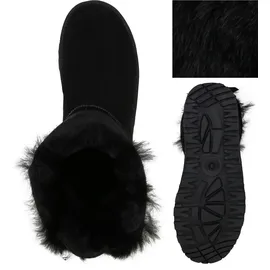 VAN HILL Damen Warm Gefütterte Winter Boots Stiefeletten Kunstfell Schuhe 839832, Farbe: Schwarz, 37 - 37
