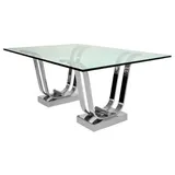 Casa Padrino Luxus Esstisch Silber 220 x 120 x H. 75 cm - Rechteckiger Metall Küchentisch mit Glasplatte - Esszimmer Möbel - Küchen Möbel - Luxus Möbel