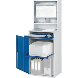Rau Computer-Schrank Stahl 650x520x1770mm blau mit 1 Flügeltür und Monitorgehäuse