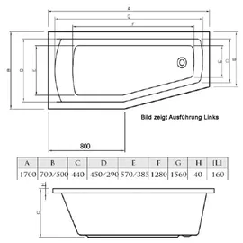 a&n&a aQualine MINOU Raumsparbadewanne 70 x 170 cm (A1771)