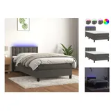 vidaXL Boxspringbett mit Matratze & LED Dunkelgrau 100x200 cm Samt