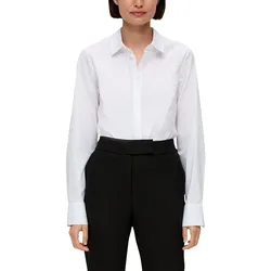 Klassische Bluse S.OLIVER BLACK LABEL, Damen, Gr. 46, weiß, Obermaterial: 65% Baumwolle, 32% Polyamid, 3% Elasthan, unifarben, klassisch, regular fit hüftlang, Langarm Manschette, Blusen, mit verdeckter Knopfleiste