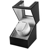 DRAIGERWAY Automatische Uhrenbeweger Box Single Uhrenbeweger PU Leder Uhrengehäuse mit leisem Motor Batteriebetrieb oder Netzteil für Automatikuhren (Schwarz-125B-DGW)