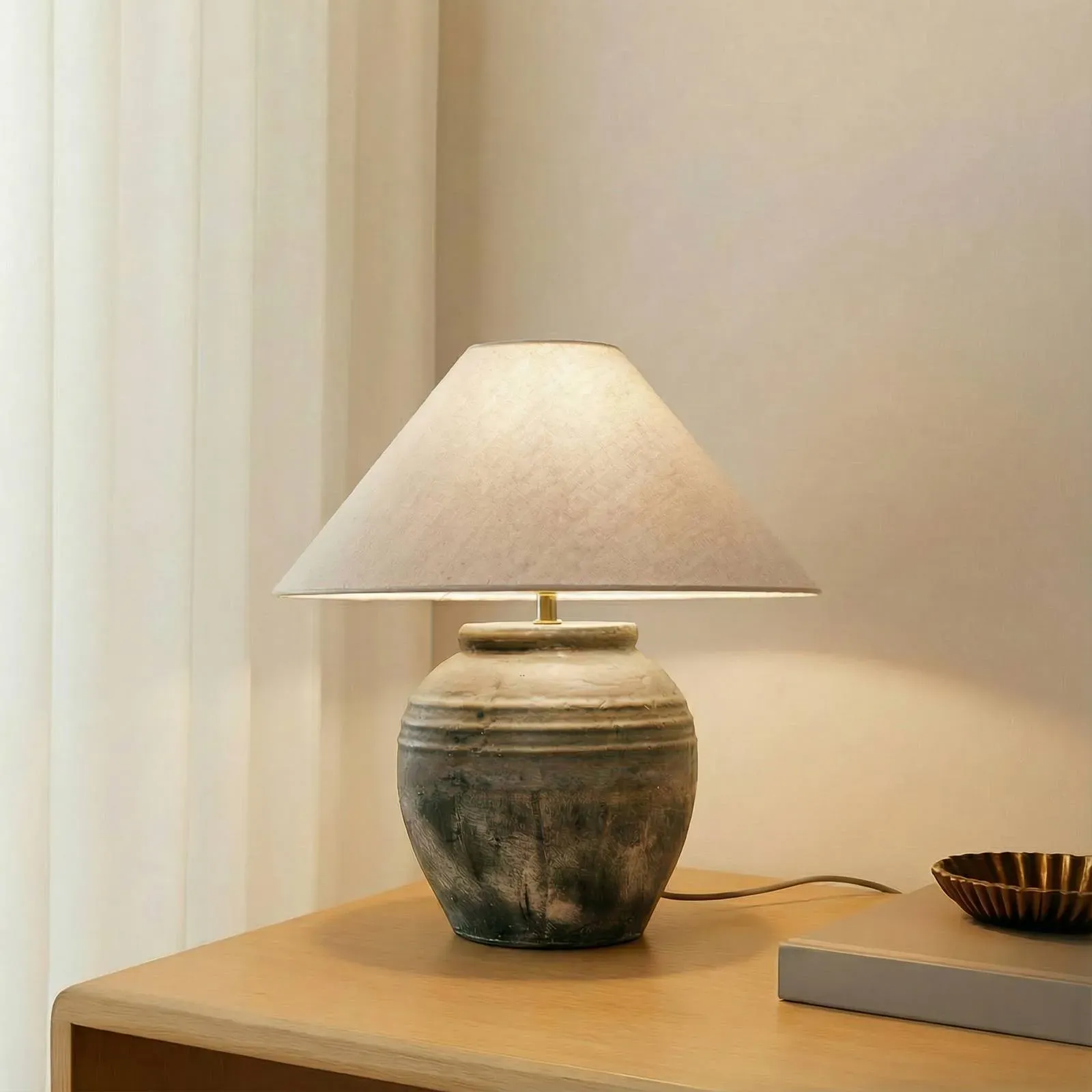 Tischlampe Thalorin Lucande, braun / rost, für Wohn- / Esszimmer, Keramik, Skandinavisch, Tischlampe - 45 cm - 45 cm - 46 cm