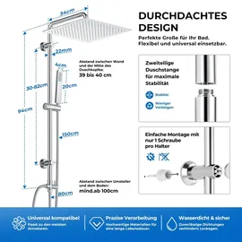 dylin gmbh Edelstahl Duschset ohne Armatur Regenduschset Chrom 30x30cm