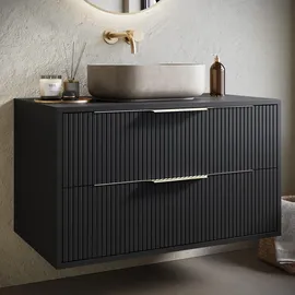 Badplaats Waschbeckenunterschrank Rimini 2 Schubladen Schwarz Matt - 80 x 46 cm