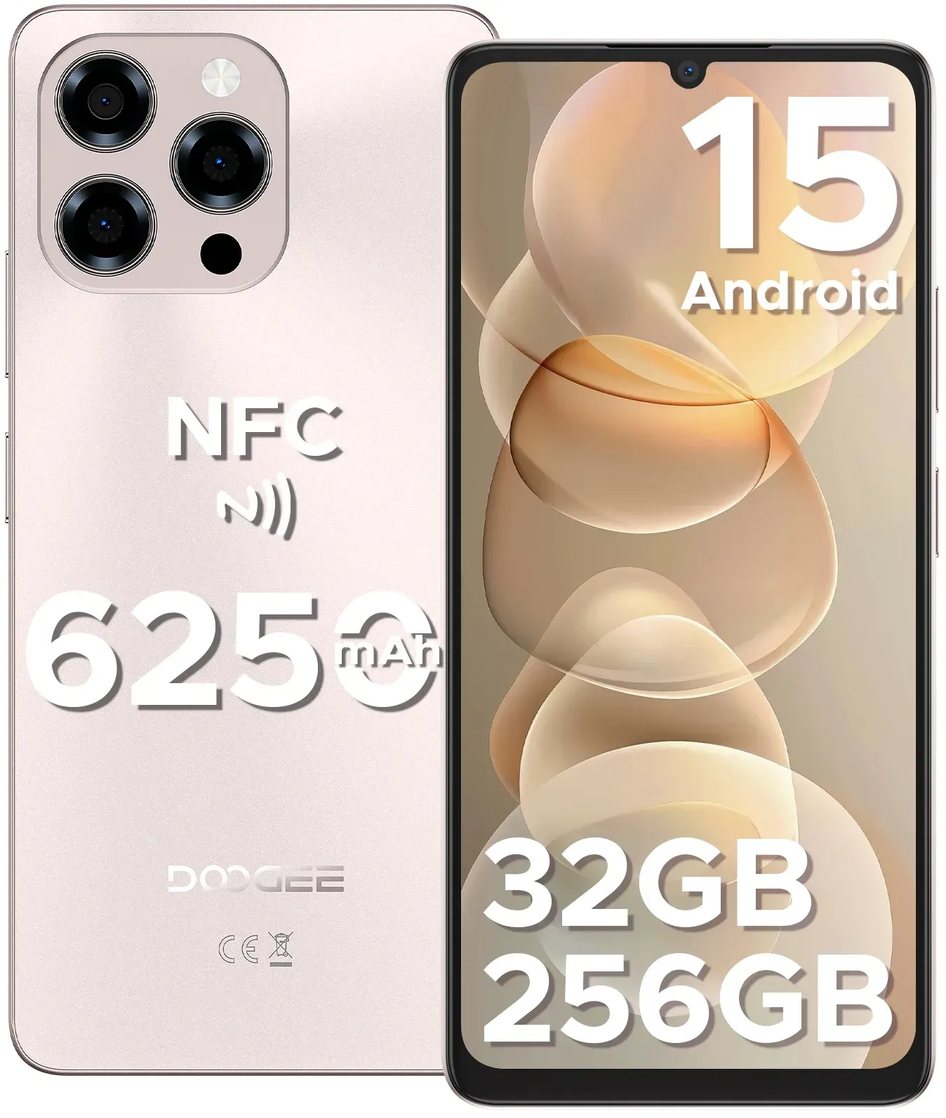 Globale Version Doogee Note58 Pro Android 15 Smartphones 8 GB RAM 256 GB Rom 6250 mAh großer Akku 6,75 Zoll HD+ Display NFC-Handy
