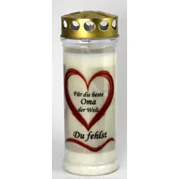 Kerzen Junglas - Grabkerze Oma mit 7 Tagen Brenndauer, (3945), schöne Grablichter mit Motiv, Grabkerzen mit Deckel wetterfest, Trauerkerzen, Friedhofskerzen