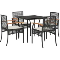 VidaXL 5-tlg. Garten-Essgruppe mit Kissen Schwarz Poly Rattan