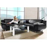 TRENDMANUFAKTUR Ecksofa "Rondo wahlweise mit Schlaffunktion, bequeme Armlehnen, Bestseller", schwarz, B:267cm H:85cm T:247cm, Microfaser PRIMABELLE (100% Polyester);Kunstleder SOFTLUX;Struktur (54% Polyacryl, 46% Polyester);NaturLEDER (echtes Rindsleder) in Sitz und
